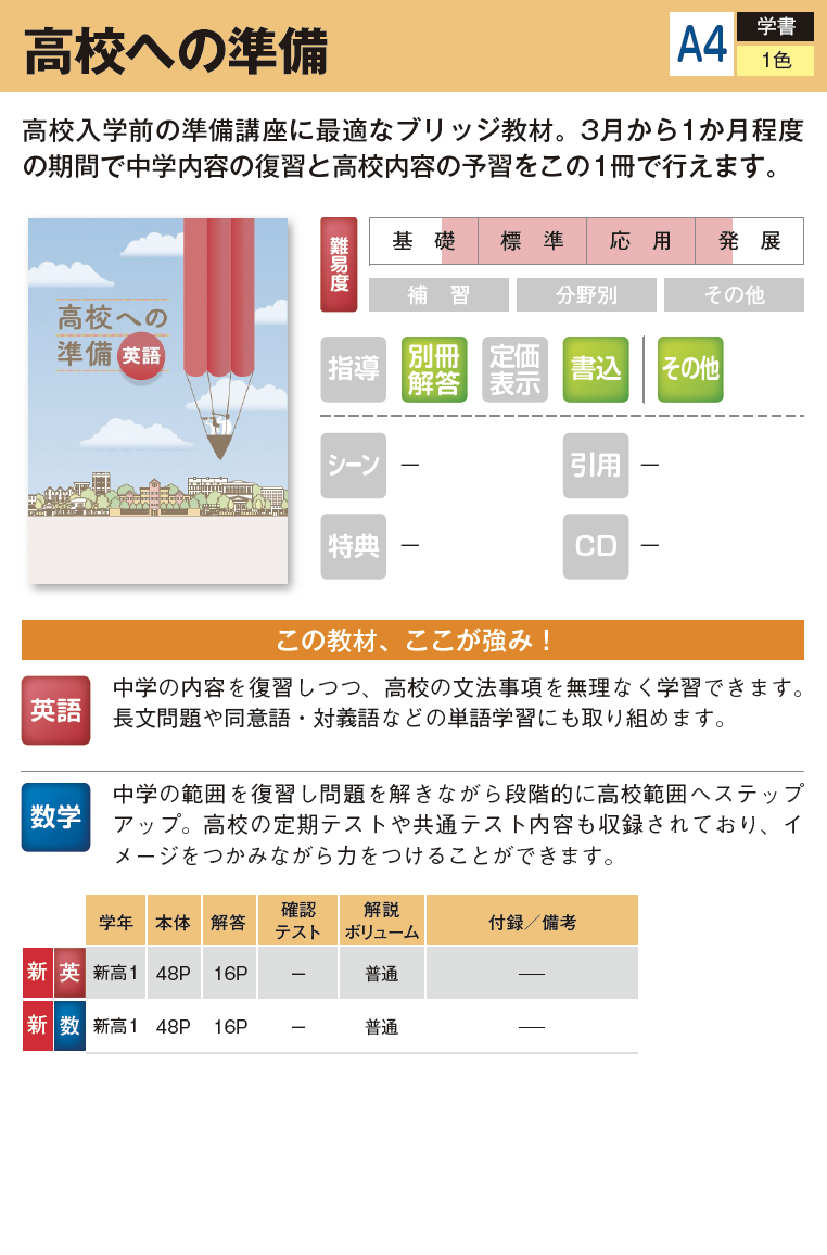 中学生用教材 高校入試対策・高校準備 | 教材案内 | 株式会社ブロッサム